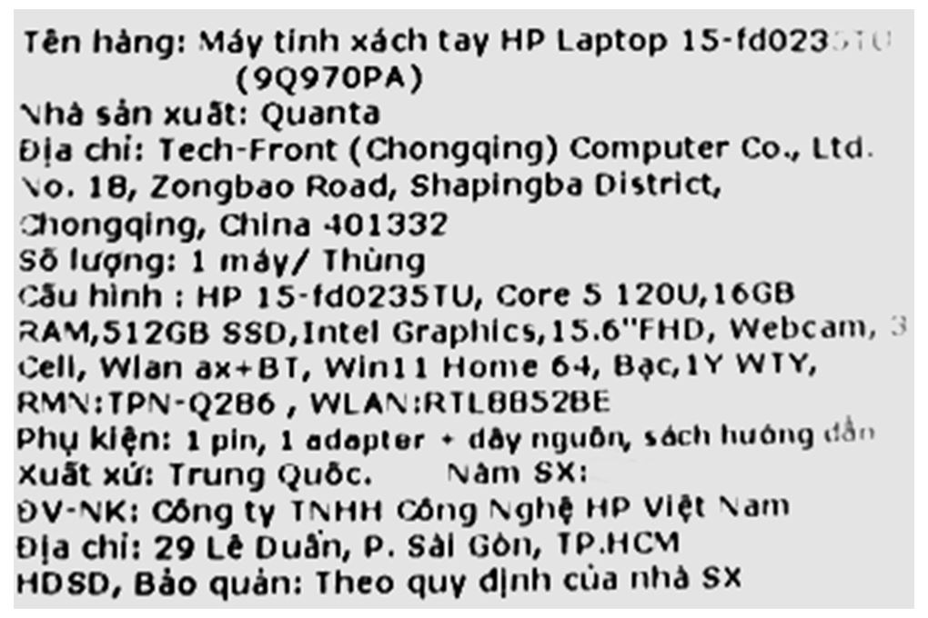 Laptop HP 15 fd0235TU - 9Q970PA (i5 1334U, 16GB, 512GB, Full HD, Win11) Màu Bạc