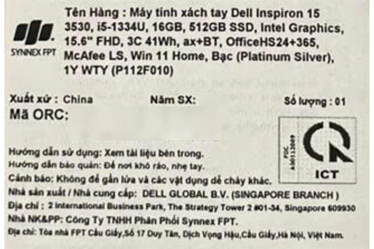 Laptop Dell Inspiron 15 3530 - 71070372 (i5 1334U, 16GB, 512GB, Full HD 120Hz, OfficeH24+365, Win11) Màu Bạc