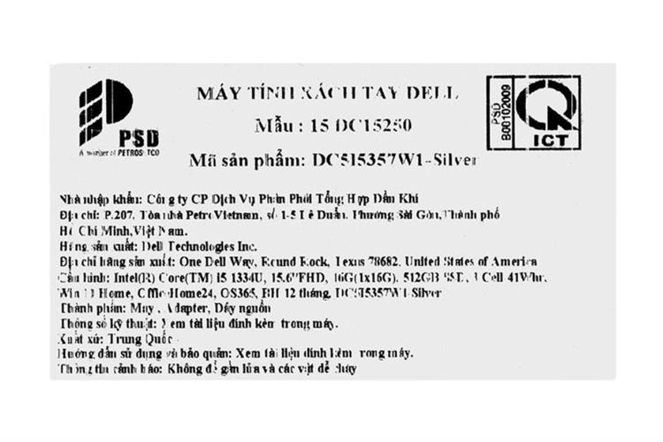 Laptop Dell 15 DC15250 - DC5I5357W1 (i5 1334U, 16GB, 512GB, Full HD 120Hz, OfficeH24+365, Win11) Màu Bạc