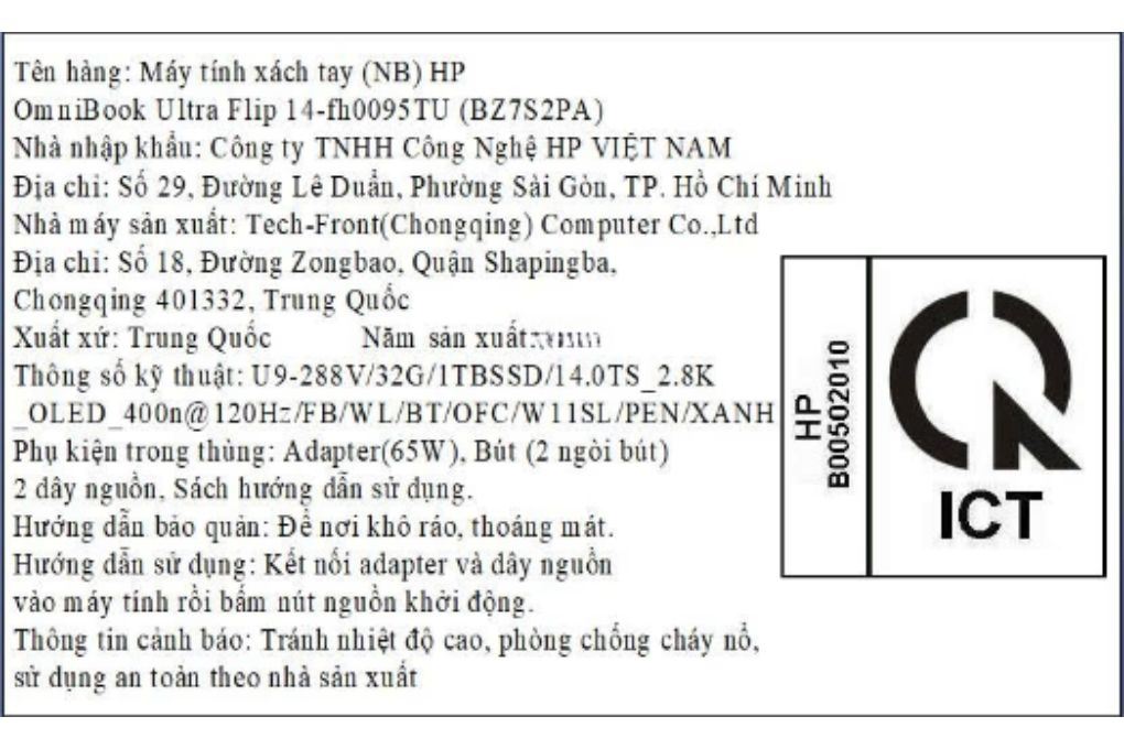 Laptop HP OmniBook UF 14 fh0095TU - BZ7S2PA (Ultra 9 288V, 32GB, 1TB, 2.8K OLED 120Hz, Cảm ứng, OfficeH24, Win11) Màu Xanh