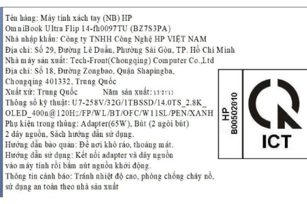 Laptop HP OmniBook UF 14 fh0097TU - BZ7S3PA (Ultra 7 258V, 32GB, 1TB, 2.8K OLED 120Hz, Cảm ứng, OfficeH24, Win11) Màu Xanh