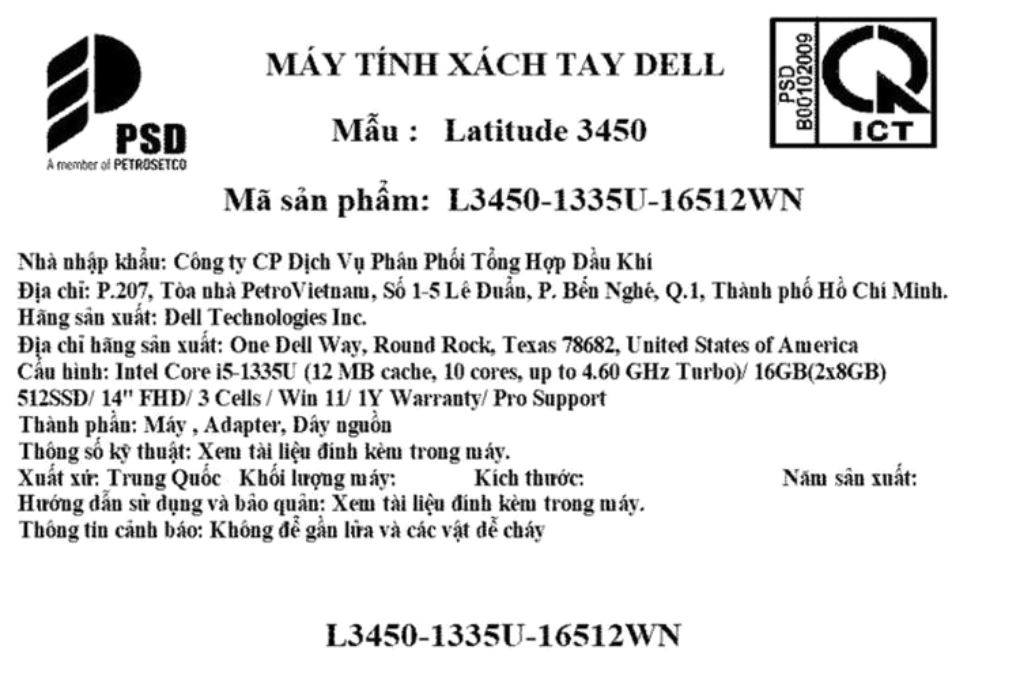 Laptop Dell Latitude 3450 - L3450-1335U-16512WN-FR (i5 1335U, 16GB, 512GB, Full HD, Win11) - 9