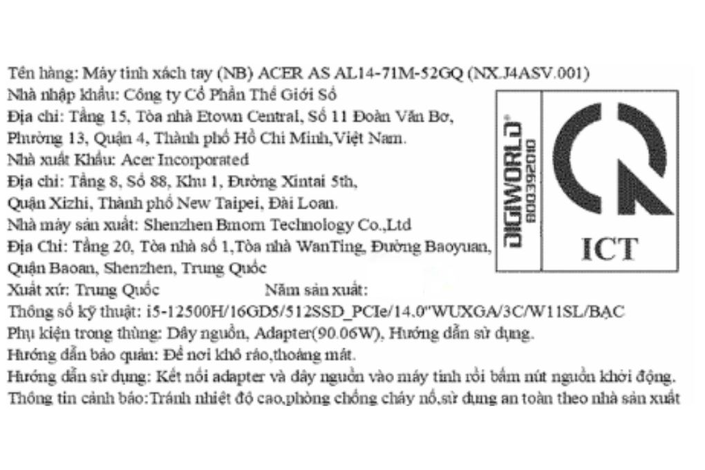 Laptop Acer Aspire Lite 14 AL14 71M 52GQ - NX.J4ASV.001 (i5 12500H, 16GB, 512GB, Full HD+, Win11) - 19