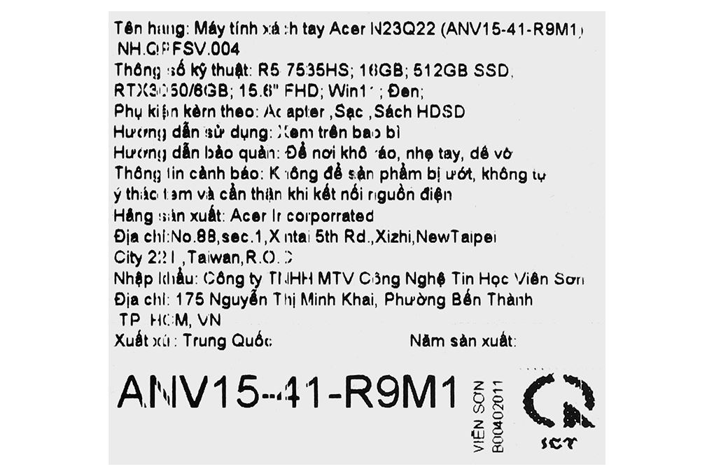 Laptop Acer Gaming Nitro ProPanel ANV15 41 R9M1 - NH.QPFSV.004 (R5 7535HS, 16GB, 512GB, RTX3050 6GB, Full HD 180Hz, Win11) - 16