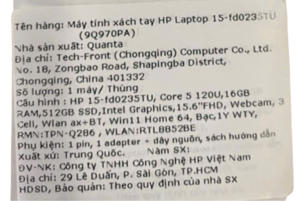 Laptop HP 15 fd0235TU - 9Q970PA_120U (Core 5 120U, 16GB, 512GB, Full HD, Win11) Màu Bạc