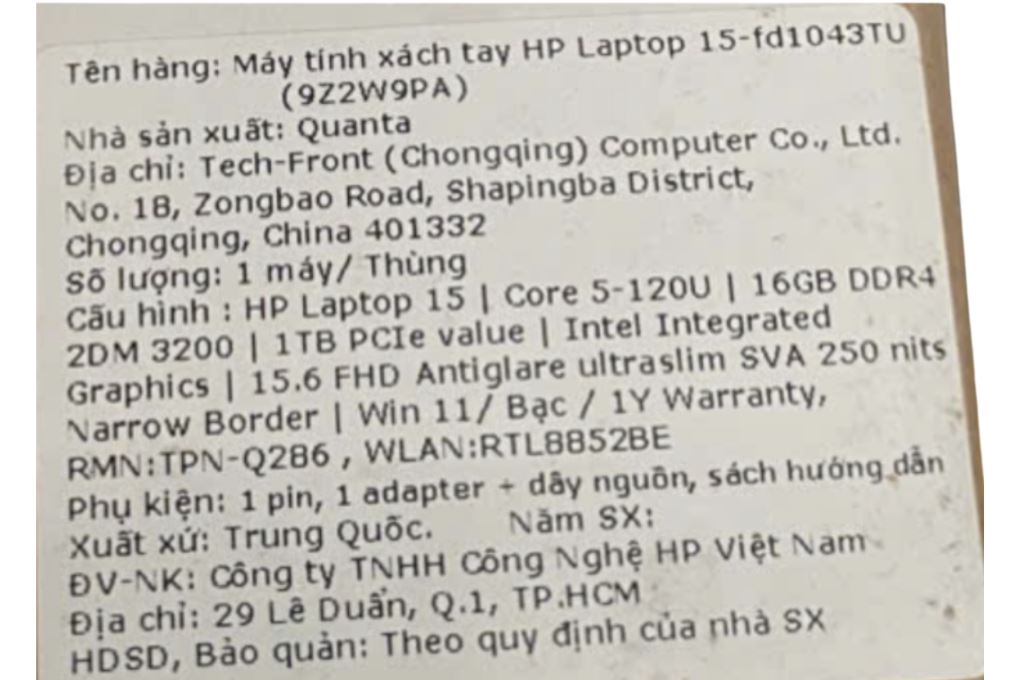 Laptop HP 15 fd1043TU - 9Z2W9PA (Core 5 120U, 16GB, 1TB, Full HD, Win11) Màu Bạc