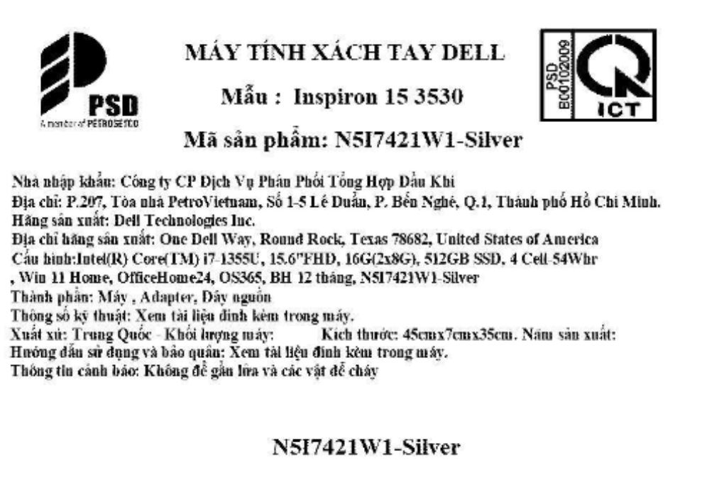 Laptop Dell Inspiron 15 3530 - N5I7421W1 (i7 1355U, 16GB, 512GB,  Full HD 120Hz, OfficeHS24+365, Win11) Màu Bạc