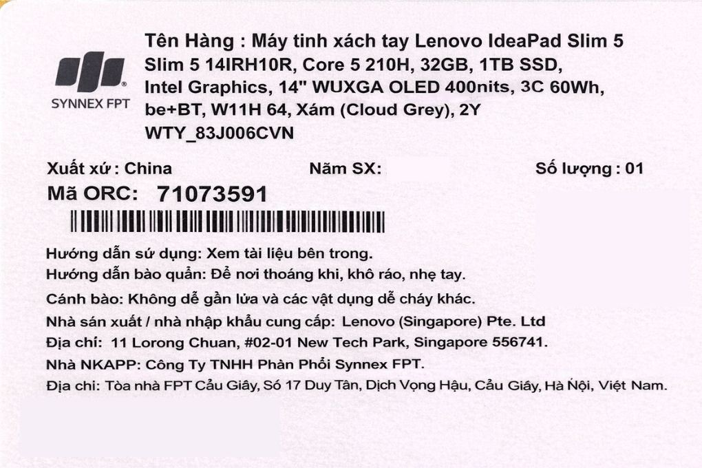Laptop Lenovo IdeaPad Slim 5 OLED 14IRH10R - 83J0006CVN (Core 5 210H, 32GB, 1TB, WUXGA OLED, Win11) - 10