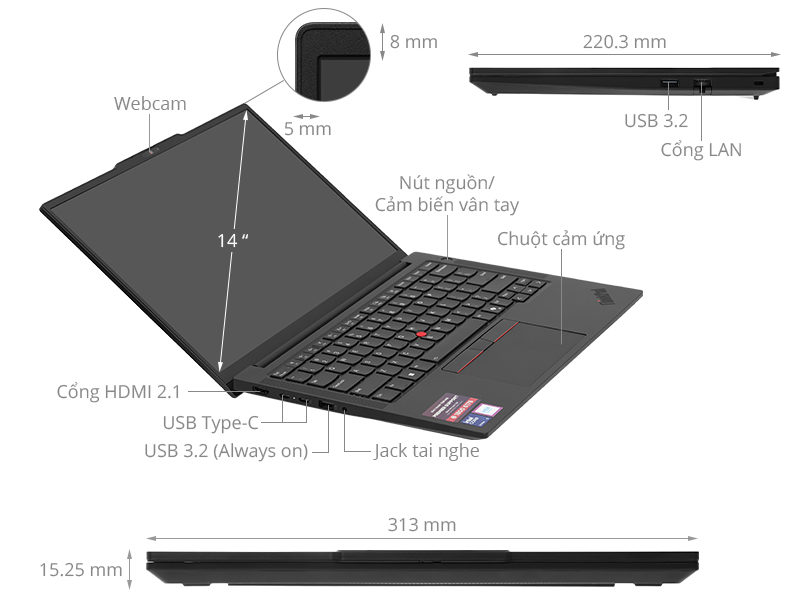 Lenovo ThinkPad E14 Gen 7 - 21SX005RVN (Ultra 5 225U, 32GB, 512GB, WUXGA, Win11)