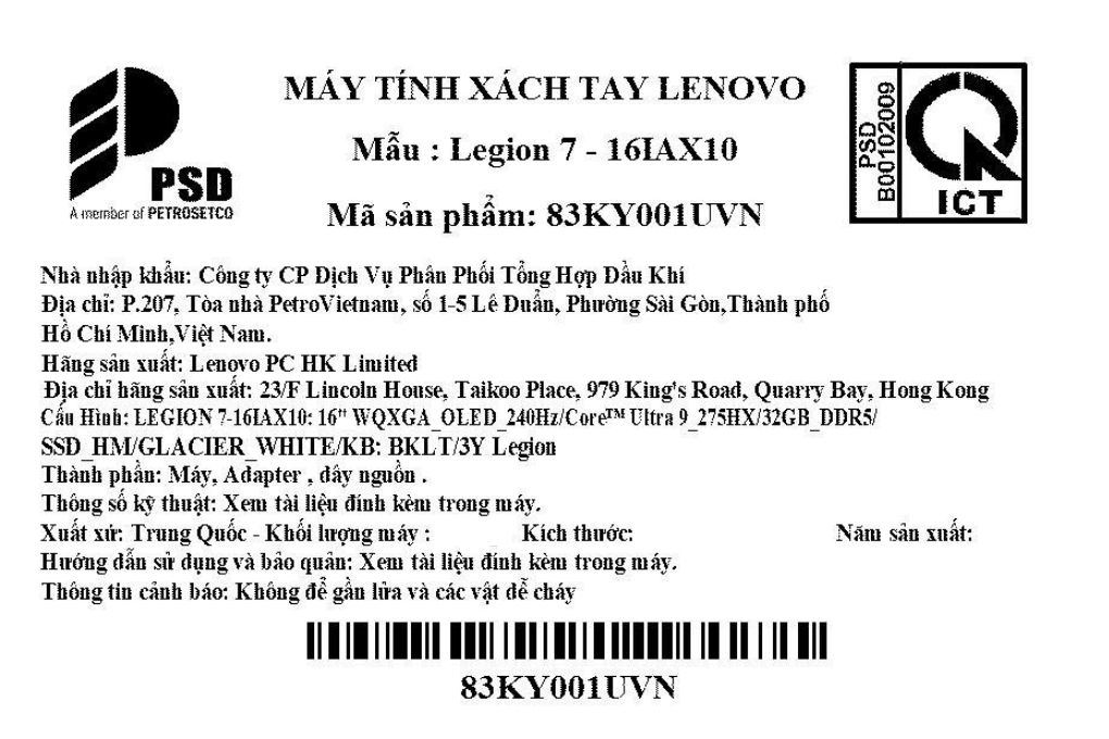 Laptop Lenovo Gaming Legion 7 16IAX10 - 83KY001UVN (Ultra 9 275HX, 32GB, 1TB, RTX 5060 8GB, WQXGA OLED 240Hz, OfficeH24, Win11) - 13