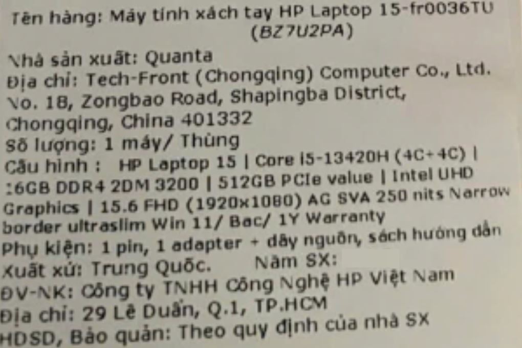 Laptop HP 15 fr0036TU - BZ7U2PA (i5 13420H, 16GB, 512GB, Full HD, Win11) - 6