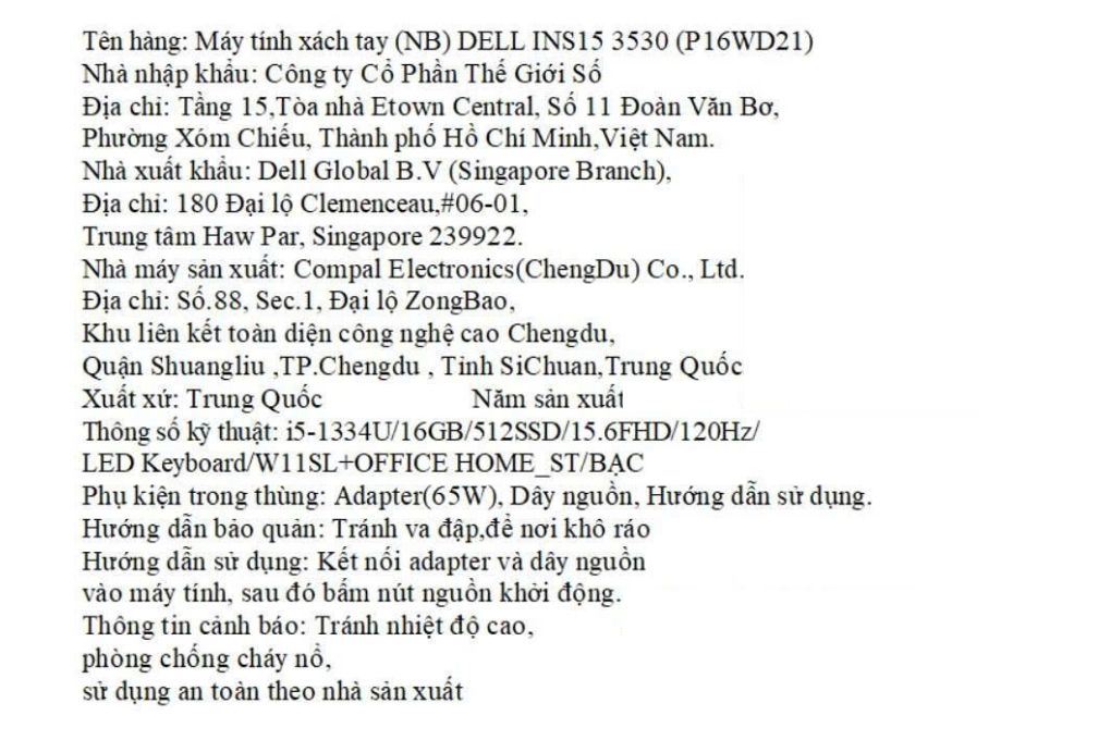 Laptop Dell Inspiron 15 3530 - P16WD21 (i5 1334U, 16GB, 512GB, Full HD 120Hz, OfficeH24+365, Win11) Màu Bạc