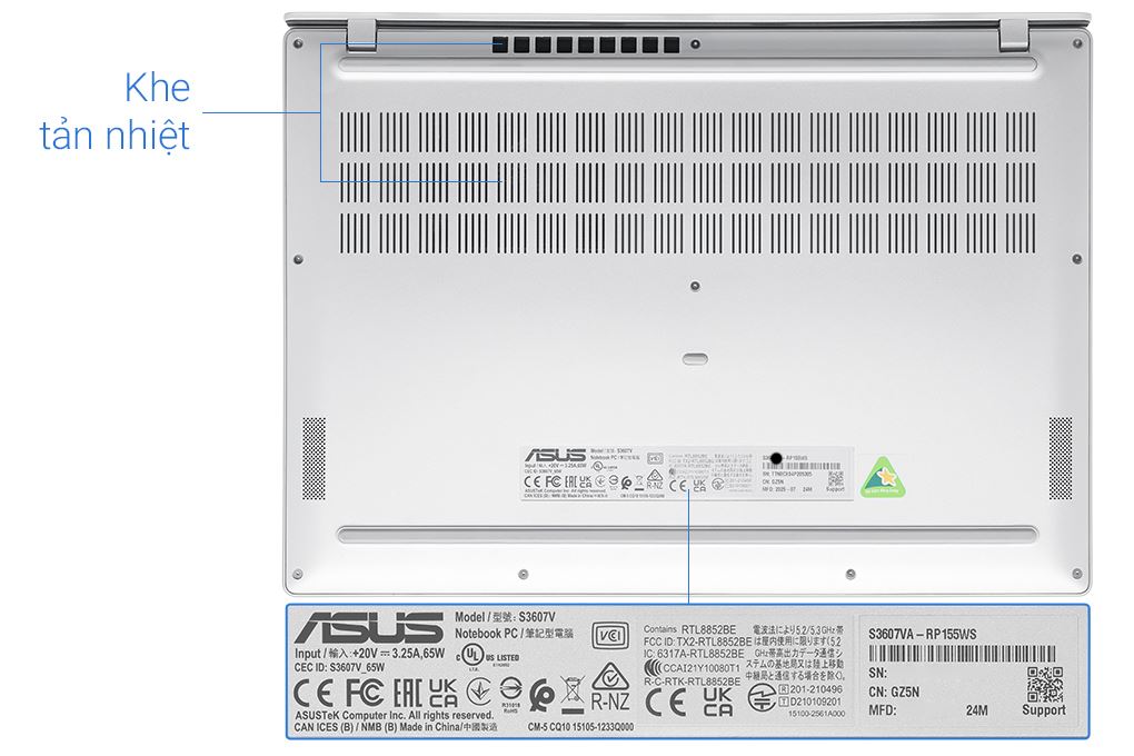 Laptop Asus Vivobook S16 S3607VA - RP155WS (Core 5 210H, 16GB, 512GB, WUXGA 144Hz, OfficeH24+365, Win11) Màu Bạc