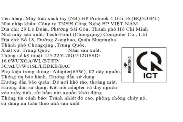 Laptop HP Probook 4 G1i 16 - BQ5D3PT (Ultra 5 225U, 8GB, 512GB, WUXGA, Win11) Màu Bạc