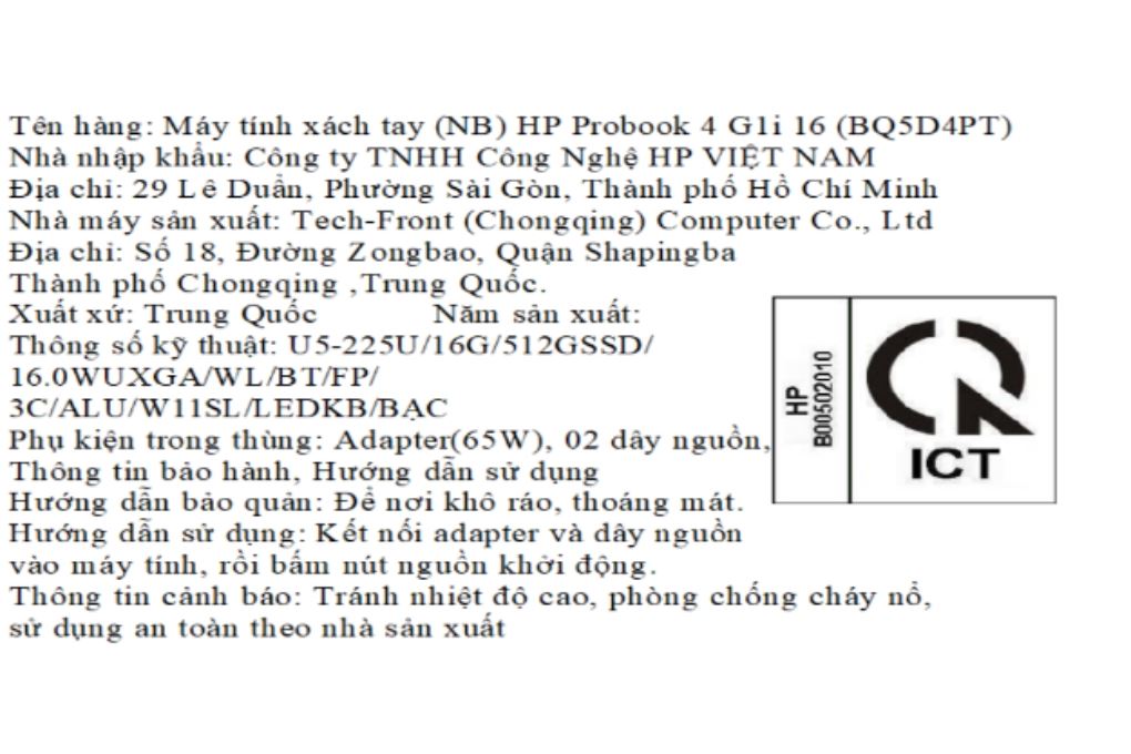 Laptop HP Probook 4 G1i 16 - BQ5D4PT (Ultra 5 225U, 16GB, 512GB, WUXGA, Win11) Màu Bạc