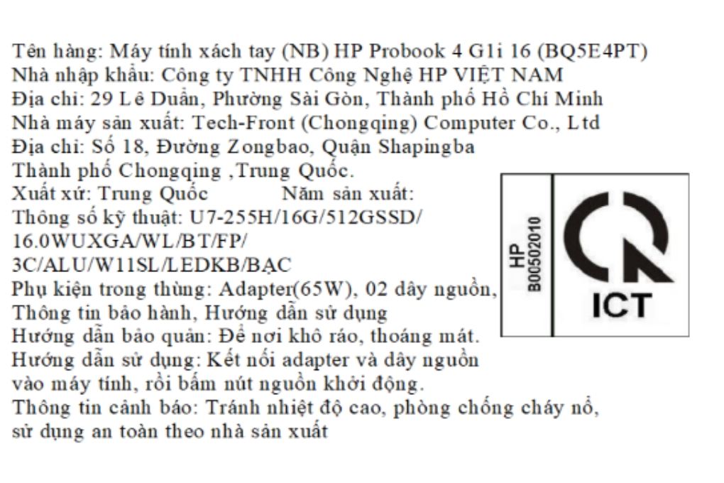 Laptop HP Probook 4 G1i 16 - BQ5E4PT (Ultra 7 255H, 16GB, 512GB, WUXGA, Win11) Màu Bạc
