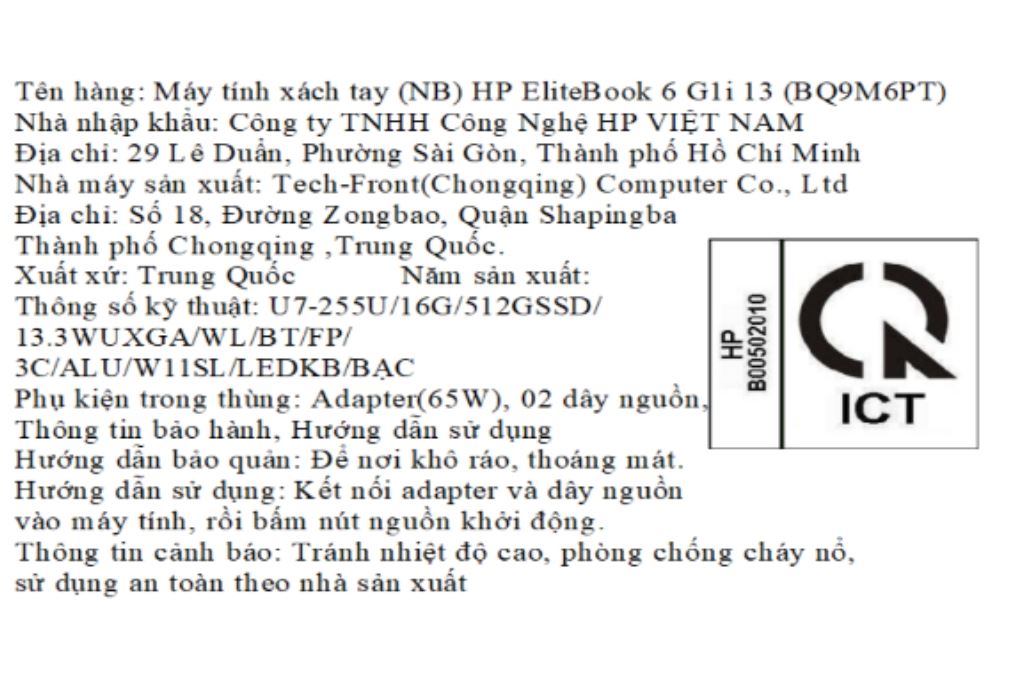 Laptop HP EliteBook 6 G1i 13 - BQ9M6PT (Ultra 7 255U, 16GB, 512GB, WUXGA, Win11) Màu Bạc