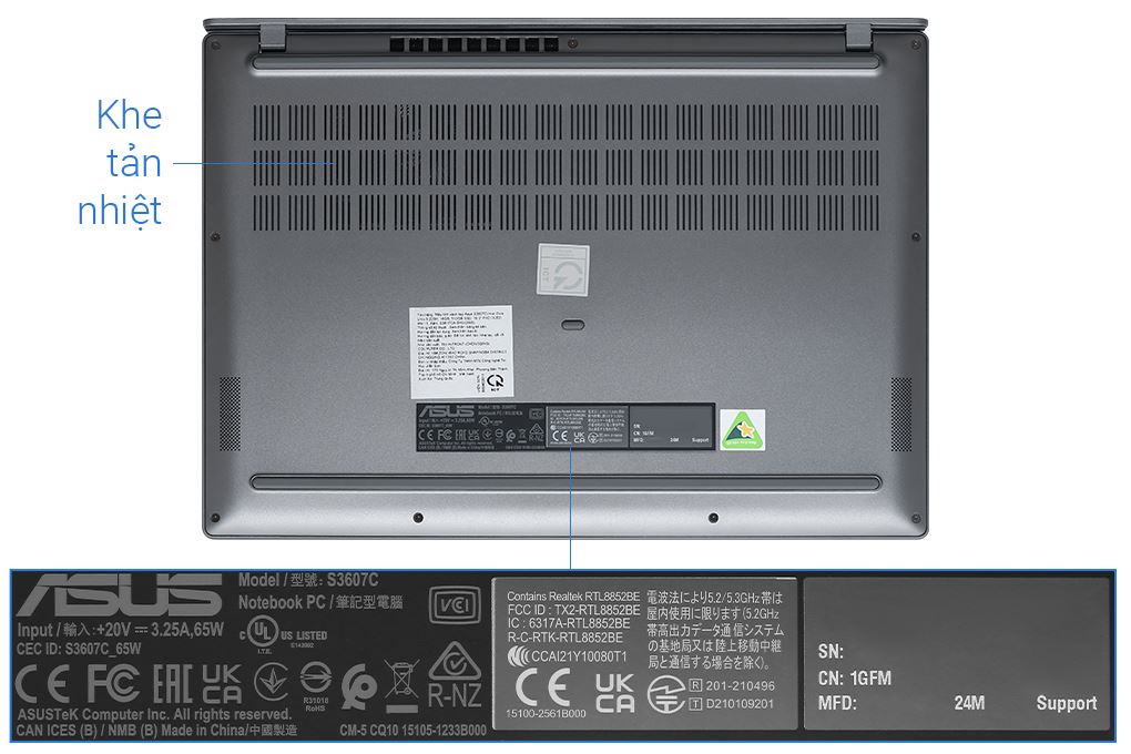 Laptop Asus Vivobook S16 S3607CA - SH082WS (Ultra 5 225H, 16GB, 512GB, Full HD OLED, OfficeH24+365, Win11) Màu Xám