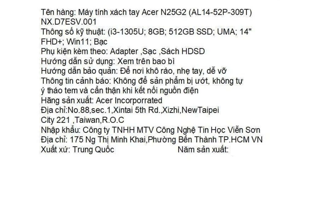 Laptop Acer Aspire Lite 14 AL14 52P 309T - NX.D7ESV.001 (i3 1305U, 8GB, 512GB, Full HD+, Win11) - 8