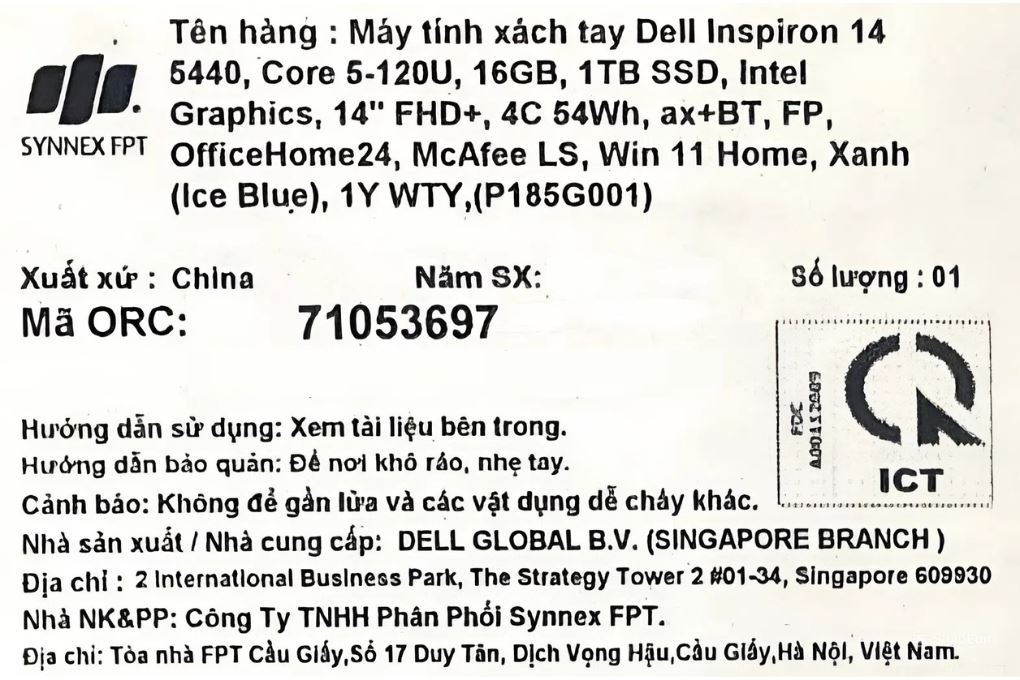 Laptop Dell Inspiron 14 5440 - 71053697 (Core 5 120U, 16GB, 1TB, Full HD+, OfficeH24+365B, Win11) - 16