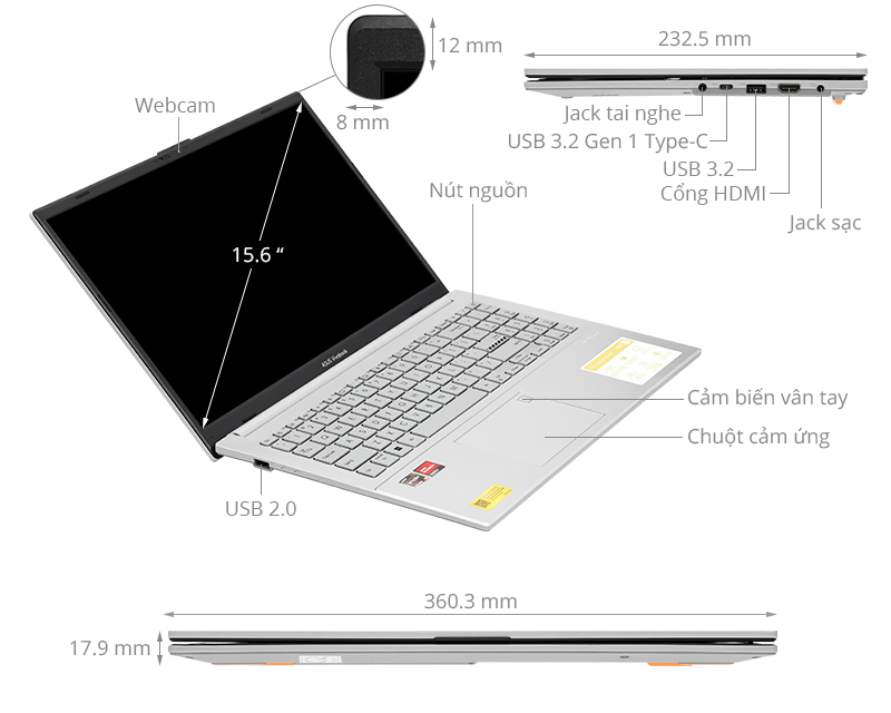 Asus Vivobook Go E1504FA - BQ1160W (R5 7520U, 16GB, 512GB, Full HD, Win11)