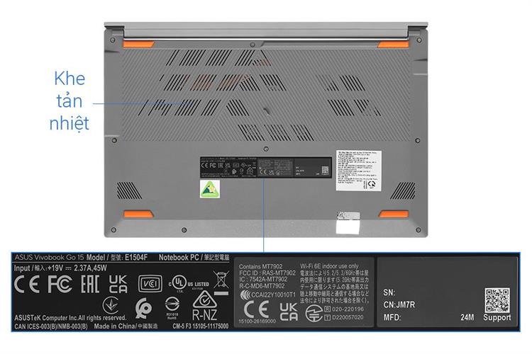 Laptop Asus Vivobook Go E1504FA - BQ1160W (R5 7520U, 16GB, 512GB, Full HD, Win11) Màu Bạc