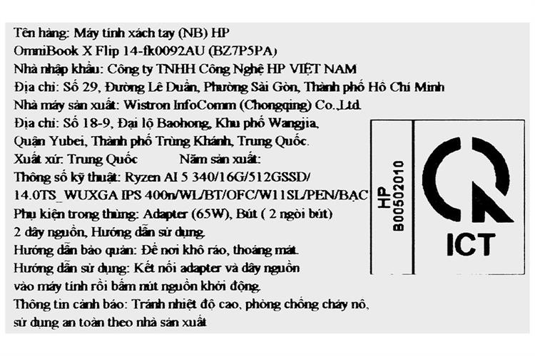 Laptop HP OmniBook X Flip 14 fk0092AU - BZ7P5PA (R5 AI 340, 16GB, 512GB, WUXGA, Cảm ứng, OfficeH24, Win11) Màu Bạc