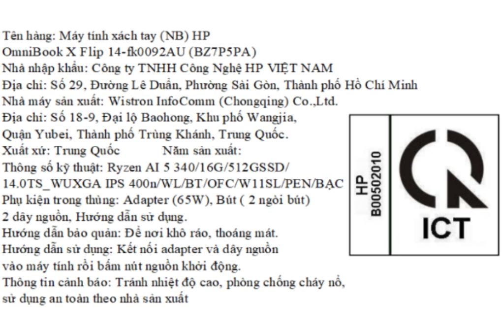Laptop HP OmniBook X Flip 14 fk0092AU - BZ7P5PA (R5 AI 340, 16GB, 512GB, WUXGA, Cảm ứng, OfficeH24, Win11) Màu Bạc