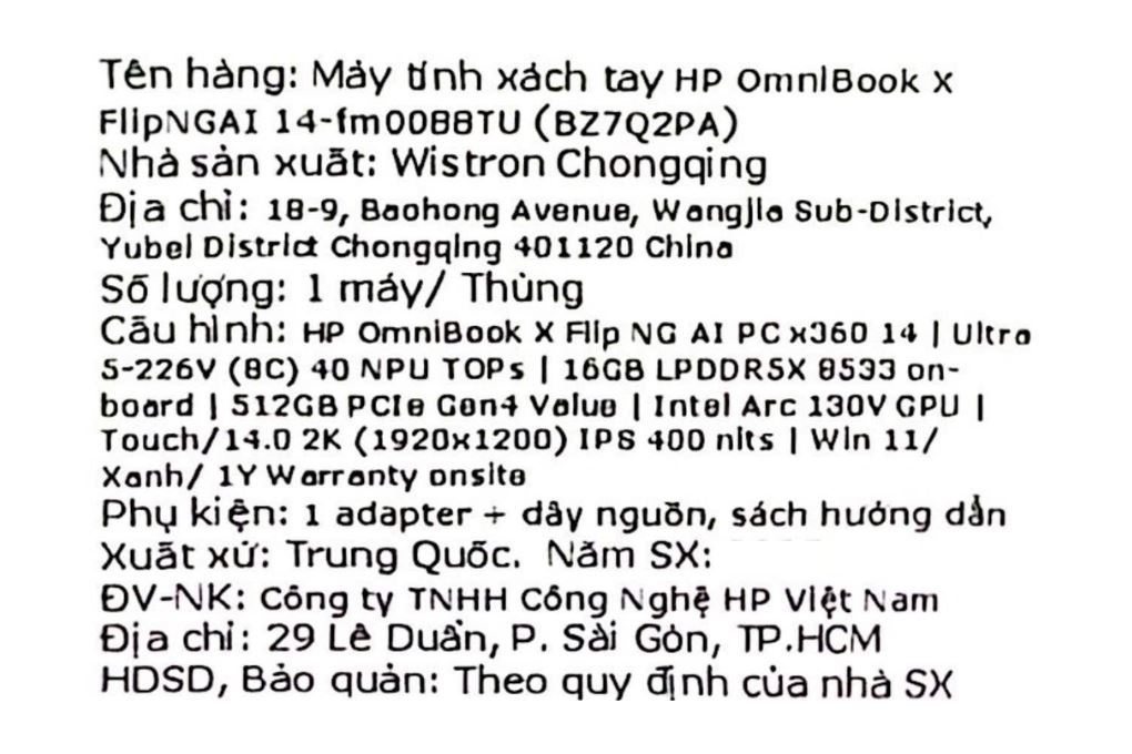Laptop HP OmniBook X Flip 14 fm0088TU - BZ7Q2PA (Ultra 5 226V, 16GB, 512GB, WUXGA, Cảm ứng, OfficeH24+365B, Win11) Màu Xanh