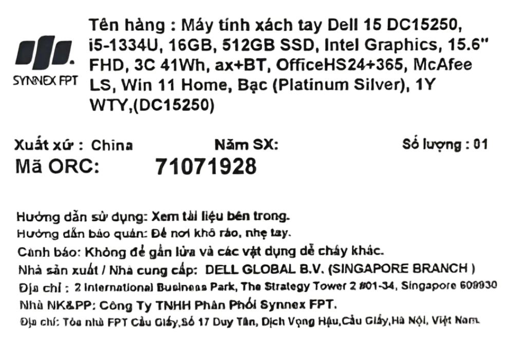 Laptop Dell 15 DC15250 - 71071928 (i5 1334U, 16GB, 512GB, Full HD 120Hz, OfficeH24+365B, Win11) - 6