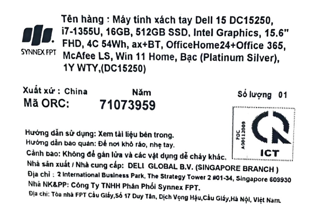 Laptop Dell 15 DC15250 - 71073959 (i7 1355U, 16GB, 512GB, Full HD 120Hz, OfficeH24+365B, Win11) - 6