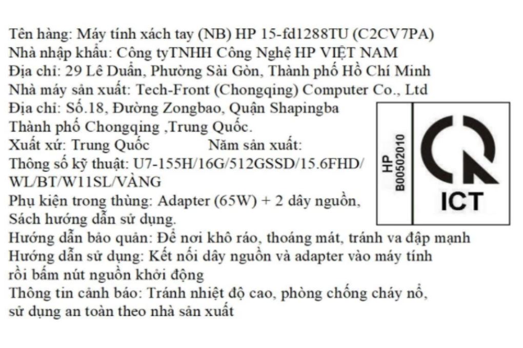 Laptop HP 15 fd1288TU - C2CV7PA (Ultra 7 155H, 16GB, 512GB, Full HD, Win11) Màu Vàng