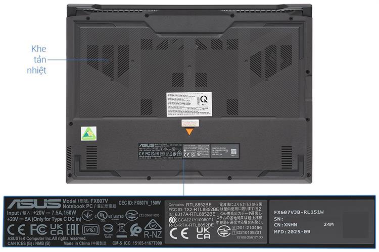 Laptop Asus TUF Gaming F16 FX607VJB - RL151W (Core 5 210H, 16GB, 512GB, RTX 3050 6GB, Full HD+, 144Hz, Win11) Màu Xám