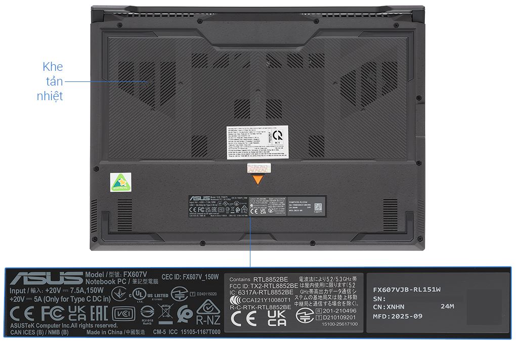 Laptop Asus TUF Gaming F16 FX607VJB - RL151W (Core 5 210H, 16GB, 512GB, RTX 3050 6GB, Full HD+, 144Hz, Win11) Màu Xám