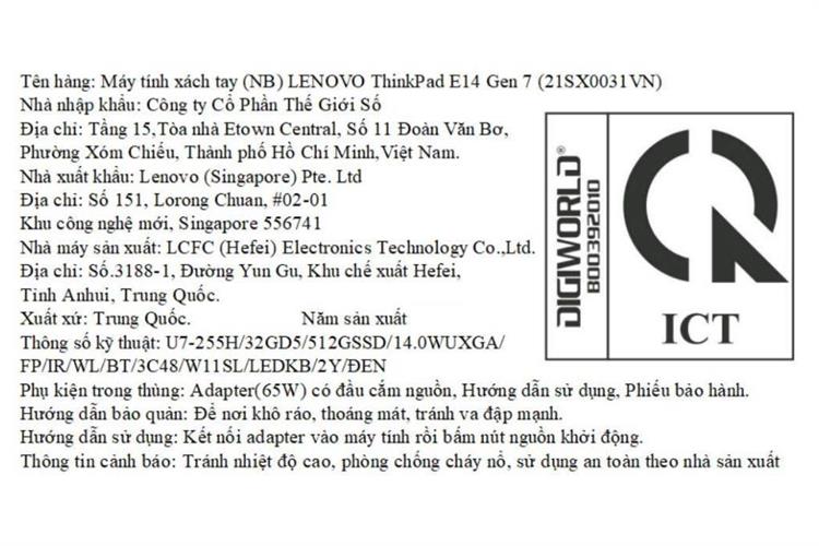 Laptop Lenovo ThinkPad E14 Gen 7 - 21SX0031VN (Ultra 7 255H, 32GB, 512GB, WUXGA, Win11) Màu Đen