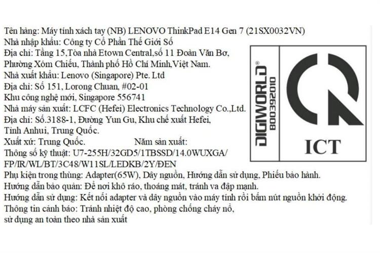 Laptop Lenovo ThinkPad E14 Gen 7 - 21SX0032VN (Ultra 7 255H, 32GB, 1TB, WUXGA, Win11) Màu Đen