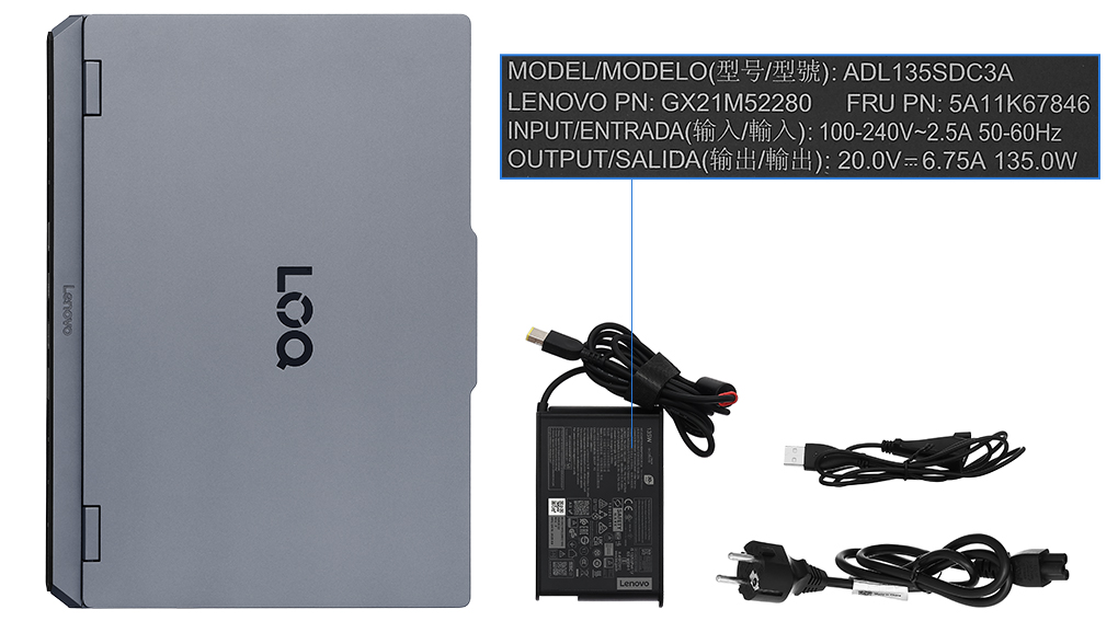 Bộ sản phẩm gồm: Sách hướng dẫn, Thùng máy, Sạc Laptop Lenovo ( 135W )