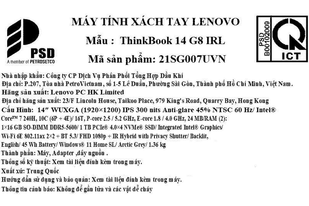 Laptop Lenovo ThinkBook 14 G8 - 21SG007UVN (Core 7 240H, 16GB, 1TB, WUXGA, Win11) - 8