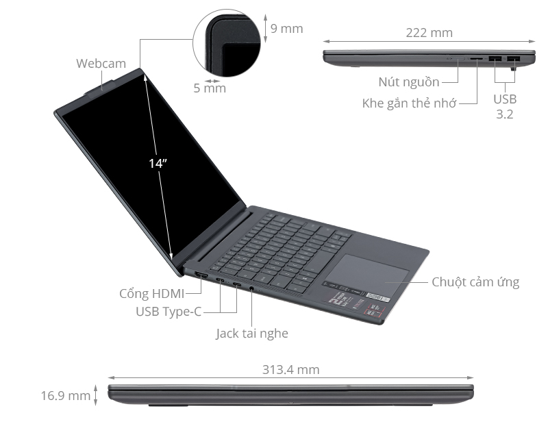 Lenovo Ideapad Slim 5 OLED 14AKP10 - 83HX00B2VN (R5 330, 16GB, 1TB, WUXGA, Win11)