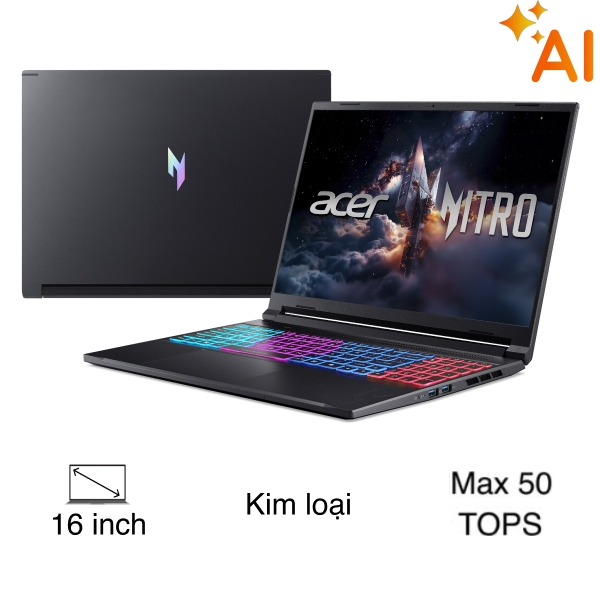 Laptop Acer Gaming Nitro 16S AI ProPanel AN16S 61 R193 - NH.QXTSV.001 (R9 AI 365, 16GB, 512GB, RTX 5070 8GB, 2K  180Hz, Win11)