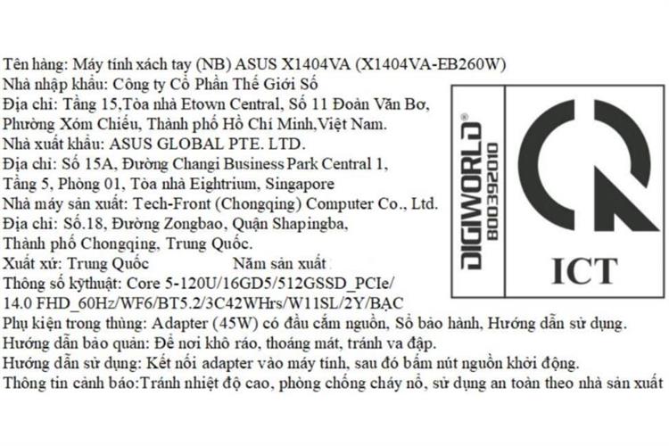 Laptop Asus Vivobook 14 X1404VA - EB260W (Core 5 120U, 16GB, 512GB, Full HD, Win11) Màu Bạc