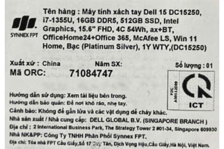 Laptop Dell 15 DC15250 - 71084746 (i5 1334U, 16GB, 512GB, Full HD 120Hz, OfficeHS24+365, Win11) Màu Bạc