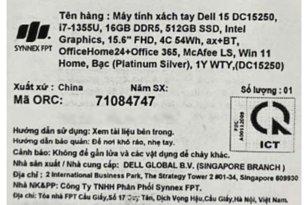 Laptop Dell 15 DC15250 - 71084747 (i7 1355U, 16GB, 512GB, Full HD 120 Hz, OfficeHS24+365, Win11) Màu Bạc