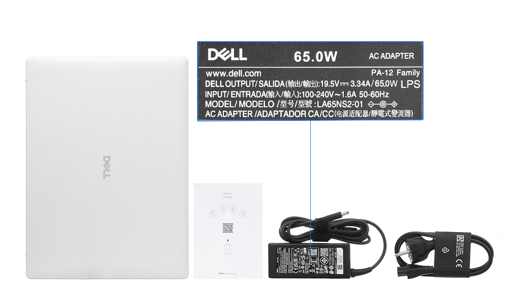 Bộ sản phẩm gồm: Sách hướng dẫn, Thùng máy, Sạc Laptop Dell ( 65W )