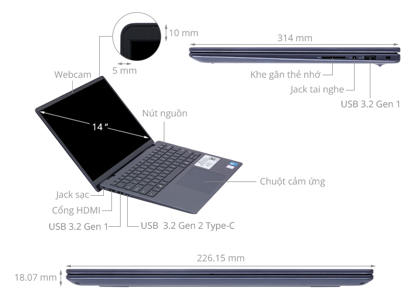 Dell Pro 14 Essential PV14250 - PV14250-120U-16512W-BL (Core 5 120U, 16GB, 512GB, Full HD+, OfficeH24+365, Win11)