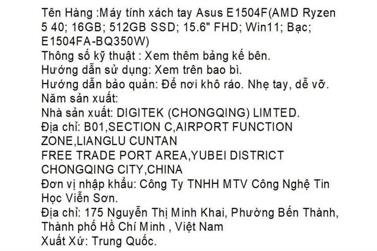 Laptop Asus Vivobook Go 15 E1504FA - BQ350W (R5 40, 16GB, 512GB, Full HD, Win11) Màu Bạc