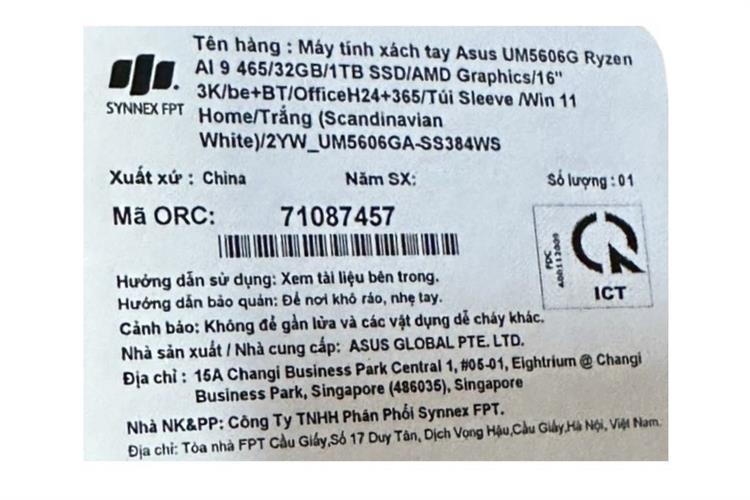 Laptop Asus Zenbook S 16 UM5606GA - SS384WS (R9 AI 465, 32GB, 1TB, 3K OLED 120Hz, OfficeH24+365, Win11) Màu Trắng