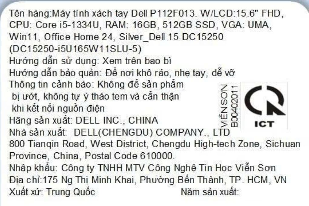 Laptop Dell 15 DC15250 - DC15250-i5U165W11SLU-5 (i5 1334U, 16GB, 512GB, Full HD 120Hz, OfficeH24+365, Win11) - 6