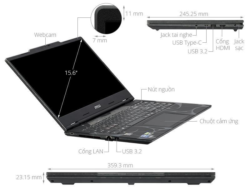 MSI Gaming Cyborg 15 B13WFKG - 658VN (i7 13620H, 16GB, 1TB, RTX 5060 8GB, Full HD 144Hz, Win11)