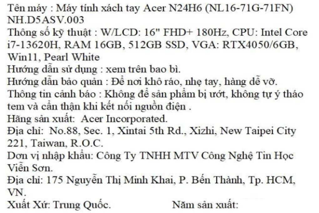 Laptop Acer Nitro Lite NL16-71G-71FN - NH.D5ASV.003 (i7 13620H, 16GB, 512GB, RTX 4050 6GB, FHD+ 180Hz, Win11) Màu Trắng